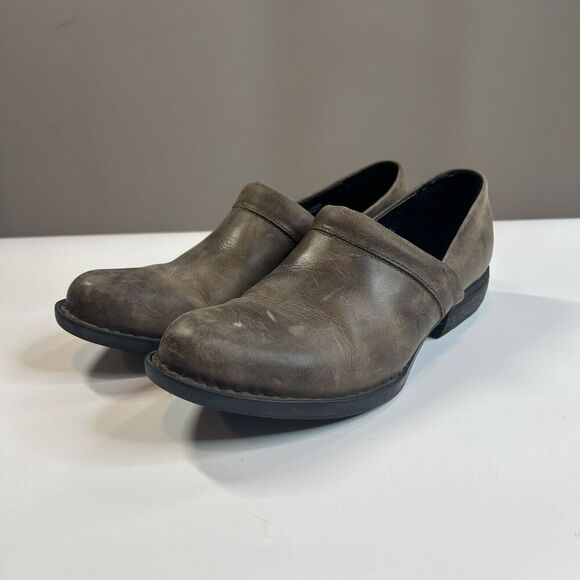 Born Shoes Womens 7.5 Marka Ankle Bootie Weathered Brown Leather Slip On Clog - Picture 1 of 8